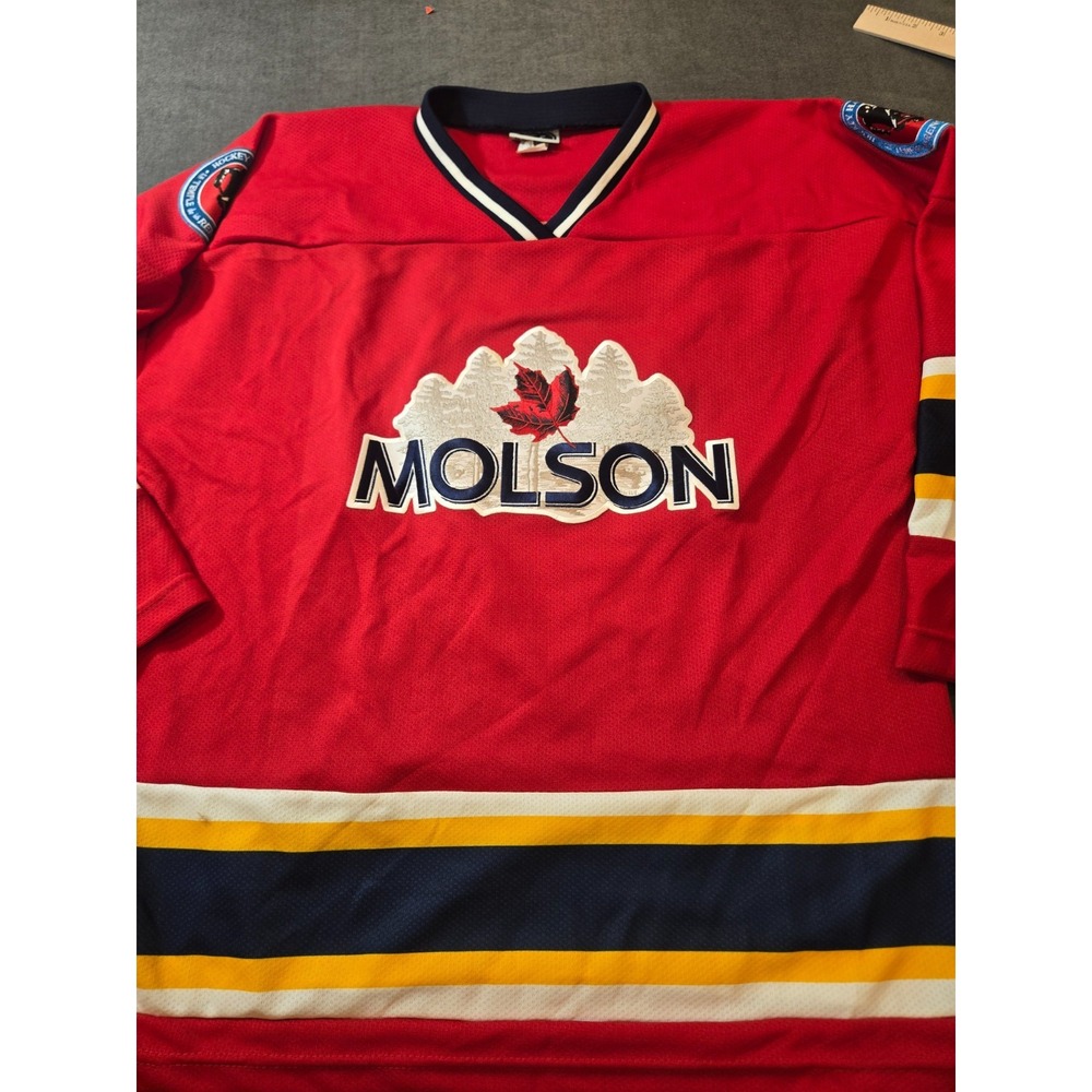 Molson Beer Hockey Jersey Hall oF Fame HOF OT Sports Canadian Beer Red Large